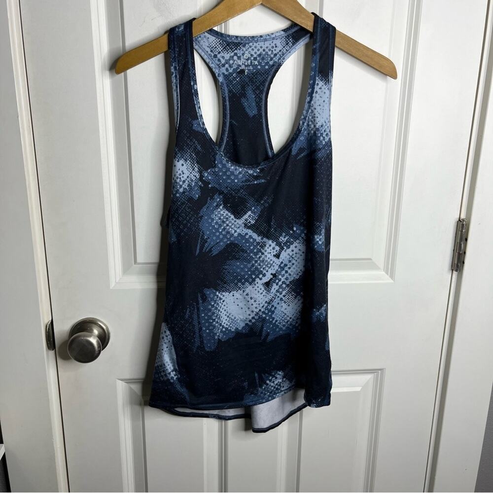 Athleta Cloudlight Blue & Black Patterned Racerback Athletic Tank Top Size Small